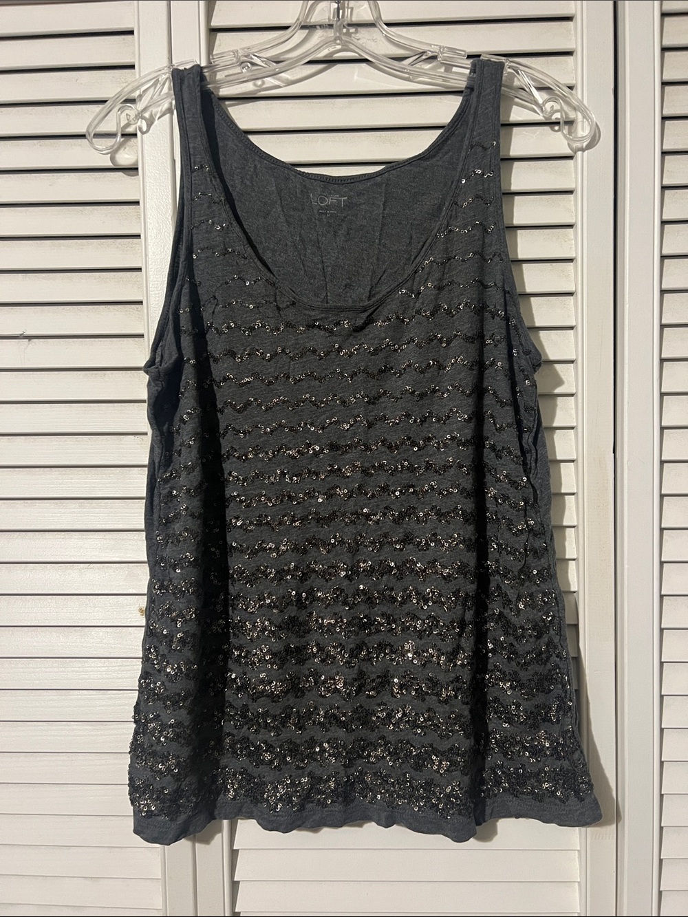 LOFT Charcoal Sequin Scoop Neck Tank